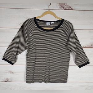 Jason M Top Woman’s Black Striped Pullover Tee With 3/4 Sleeve.